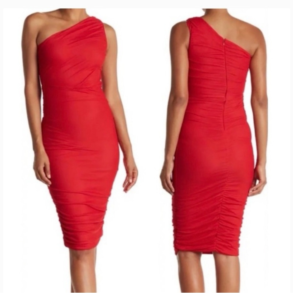 Love By Design One-Shoulder Red Ruched Sheath Dress
